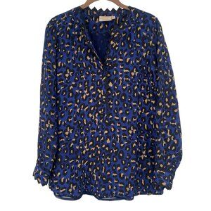 Rungolee Womens Size Small Blue Animal Print Long Sleeve Blouse FLAWED